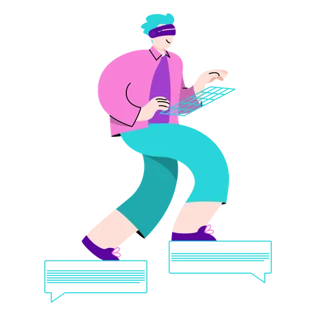 Man chatting using VR tech  Illustration