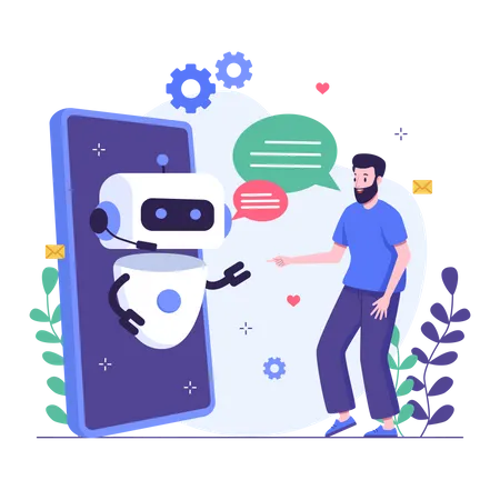 Man chatting with mobile chatbot Illustration