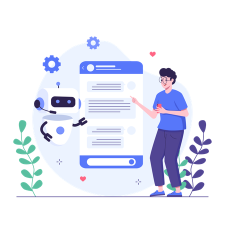 Man chatting with mobile chatbot Illustration