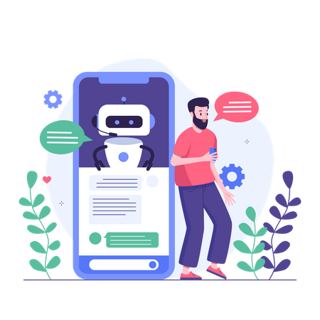 Man chatting with mobile chatbot  Illustration