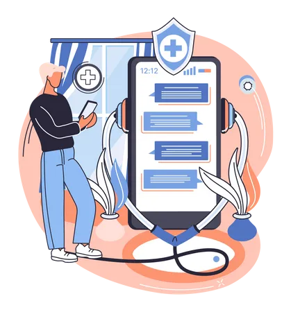 Man chatting with online healthcare service  Illustration