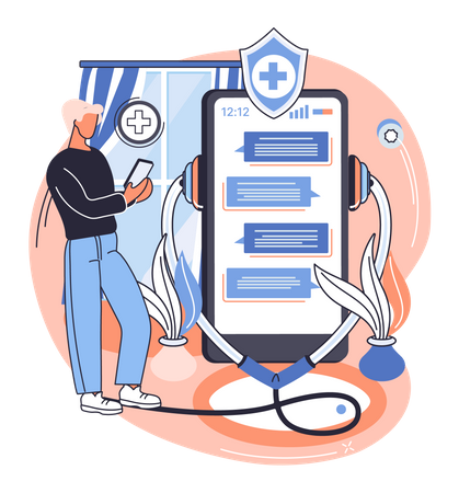 Man chatting with online healthcare service  Illustration