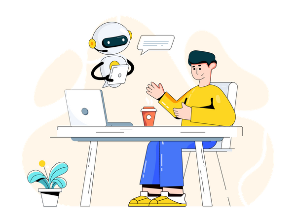 Man chatting with robot  Illustration