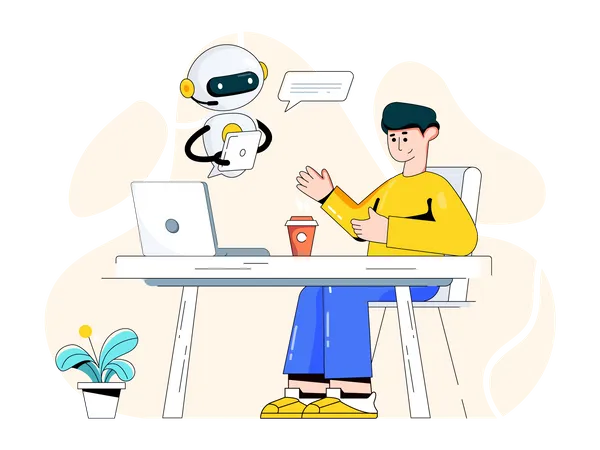 Man chatting with robot  Illustration