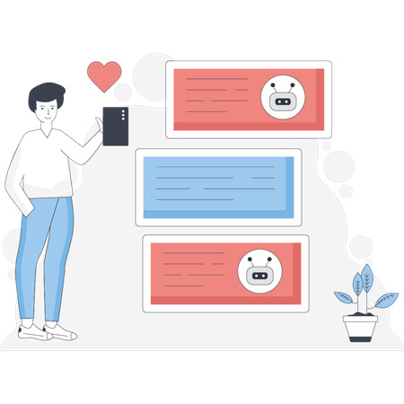 Man chatting with robot  Illustration