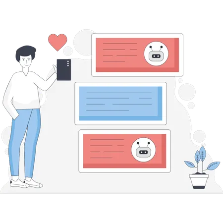 Man chatting with robot  Illustration
