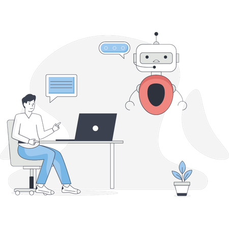 Man chatting with robot  Illustration