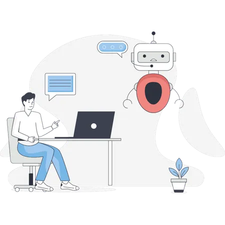 Man chatting with robot  Illustration
