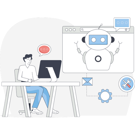 Man chatting with service chatbot  Illustration