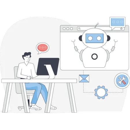 Man chatting with service chatbot  Illustration