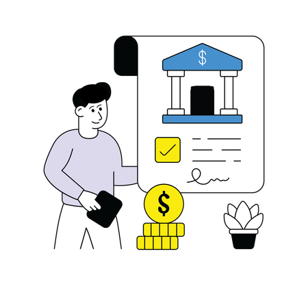 Man Check Bank Loan Agreement  Illustration