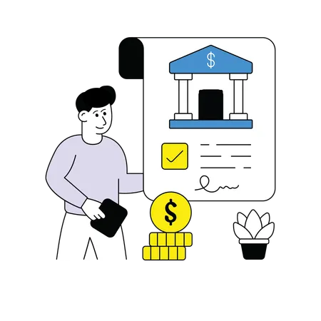 Man Check Bank Loan Agreement  Illustration