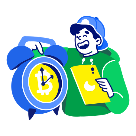 Man Check Bitcoin Clock  Illustration