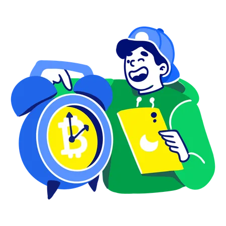 Man Check Bitcoin Clock  Illustration