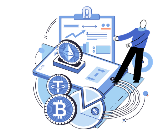 Man Check exchange of digital currency  Illustration