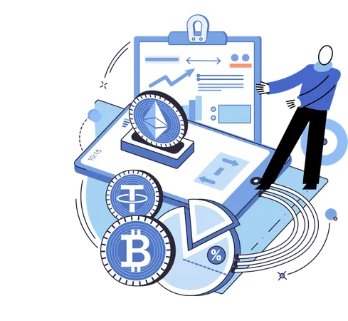 Man Check exchange of digital currency  Illustration