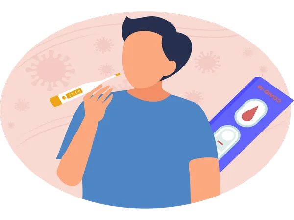 Man Check Fever Symptoms  Illustration