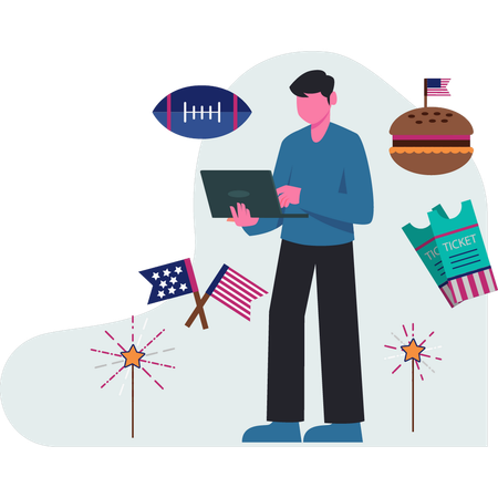 Man  checking American food online  Illustration