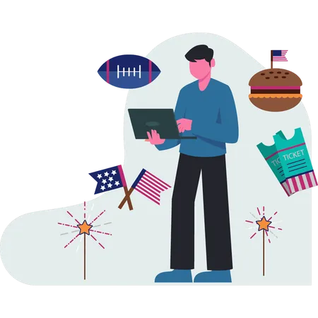 Man  checking American food online  Illustration