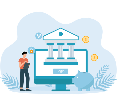 Man checking Bank Investment  Illustration