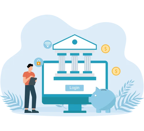 Man checking Bank Investment  Illustration