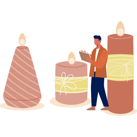 Man checking birthday candle  Illustration