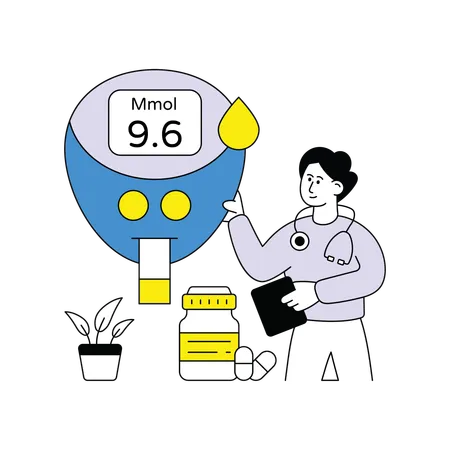 Man checking Blood on Glucose Meter  Illustration