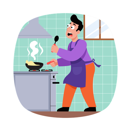 Man checking Boiling Pot  Illustration