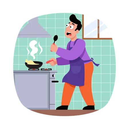 Man checking Boiling Pot  Illustration