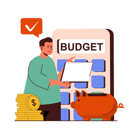 Man checking budget calculation  Illustration