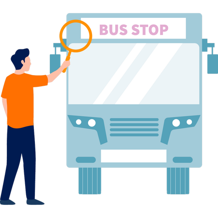 Man checking  bus by search glass  Illustration