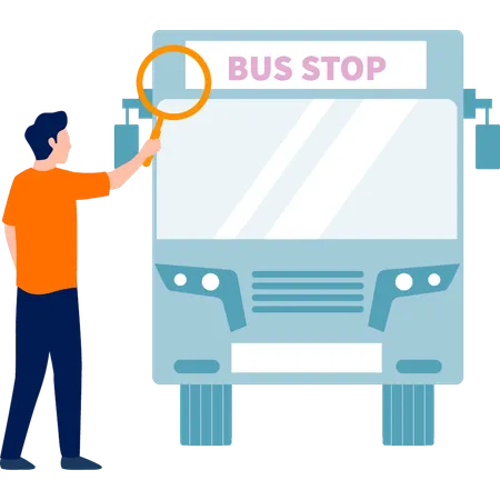 Man checking  bus by search glass  Illustration