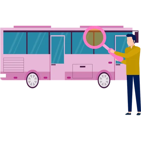 Man checking bus using magnifying glass  Illustration