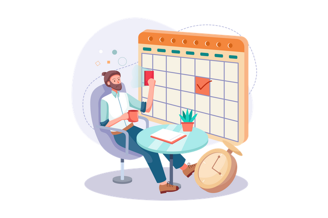 Man checking calendar to schedule meeting  Illustration