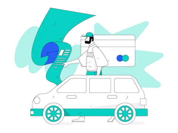 Man checking car insurance paper  Illustration