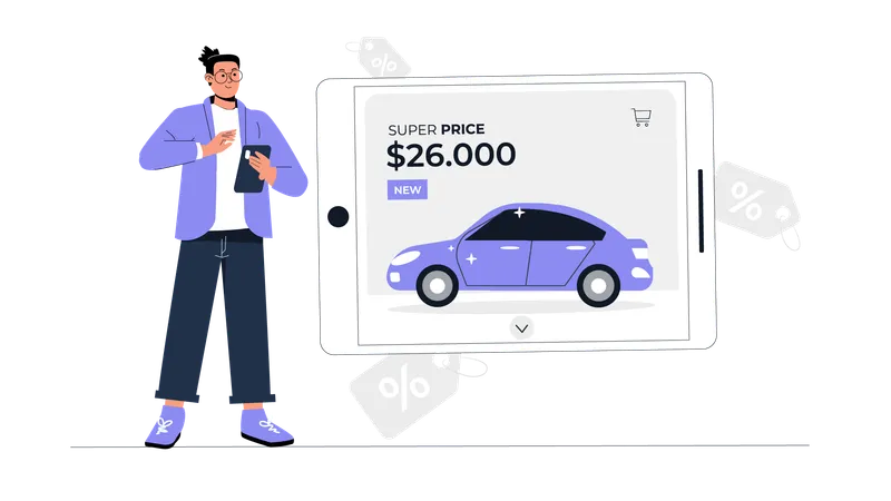 Man checking car price online  Illustration