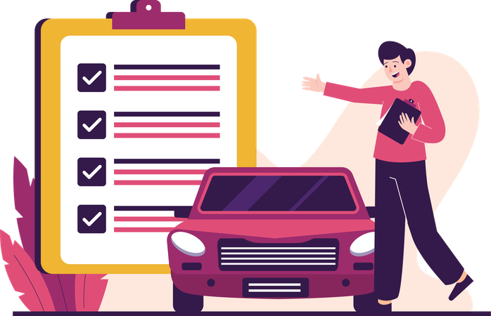 Man checking car service list  Illustration