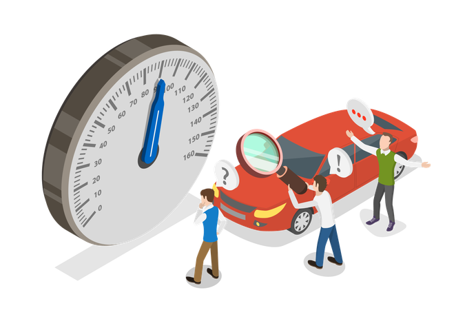 Man checking  car Speedometer  Illustration