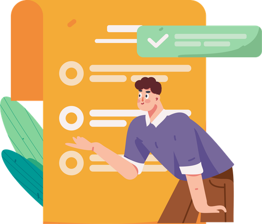 Man checking checklist  Illustration