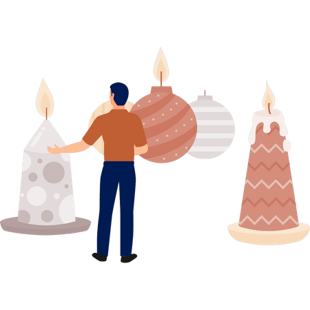 Man checking christmas candle  Illustration