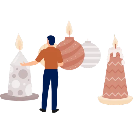 Man checking christmas candle  Illustration