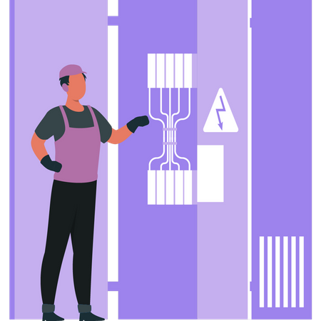 Man checking circuit box  Illustration