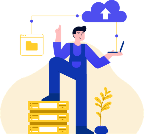 Man Checking Cloud Files  Illustration