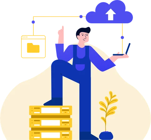 Man Checking Cloud Files  Illustration