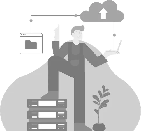 Man Checking Cloud Files  Illustration