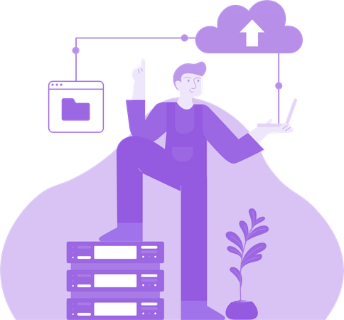 Man Checking Cloud Files  Illustration