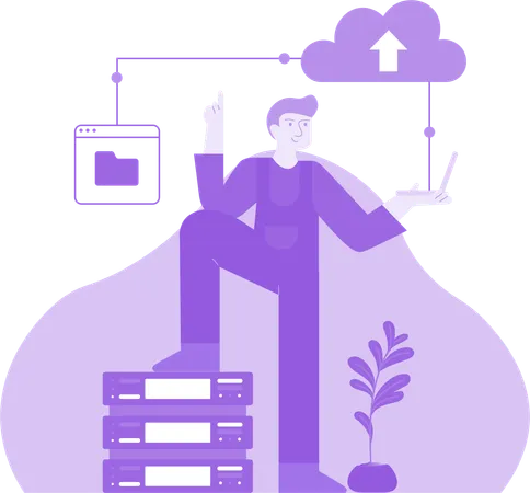 Man Checking Cloud Files  Illustration