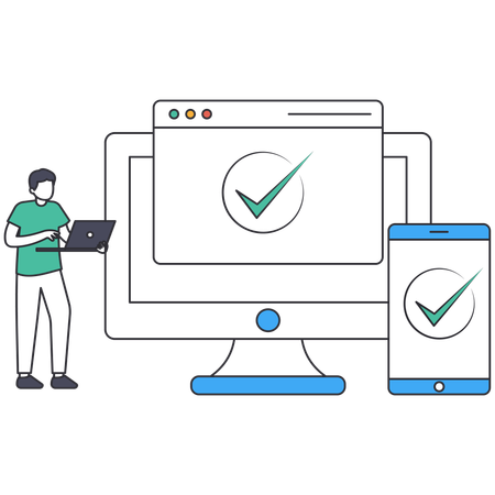 Man checking Cross browser compatibility  Illustration