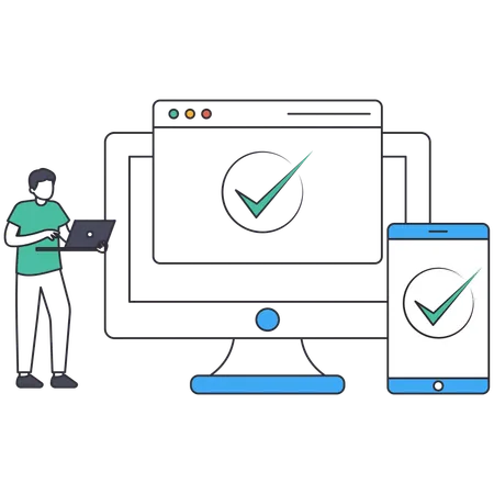 Man checking Cross browser compatibility  Illustration