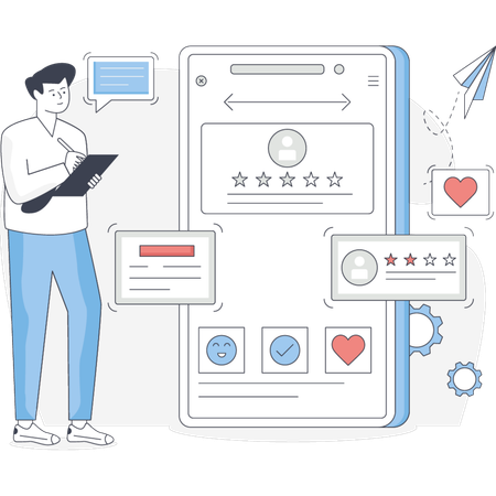 Man Checking Customer Rating  Illustration